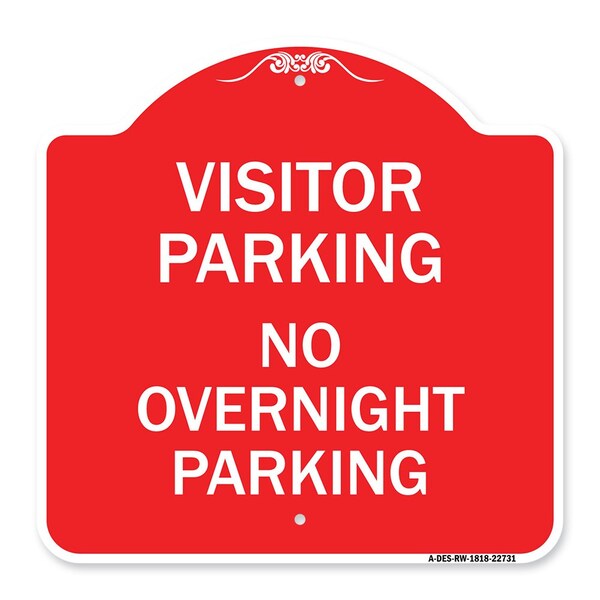 Signmission Visitor Parking No Overnight Parking, Red & White Aluminum Sign, 18" x 18", RW-1818-22731 A-DES-RW-1818-22731 - main